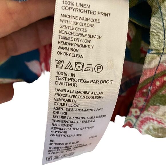 Tommy Bahama Sz S Teal Pink Hibiscus Linen Summer Button Down Collar Shirt - Picture 7 of 7